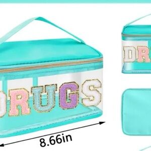 Clear Chenille Letters Makeup Bag for travel Preppy Patch DRUGS NWOT